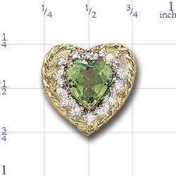 B1799 14K HEART SLIDE WITH HEART SHAPE PERIDOT + DIAMONDS 